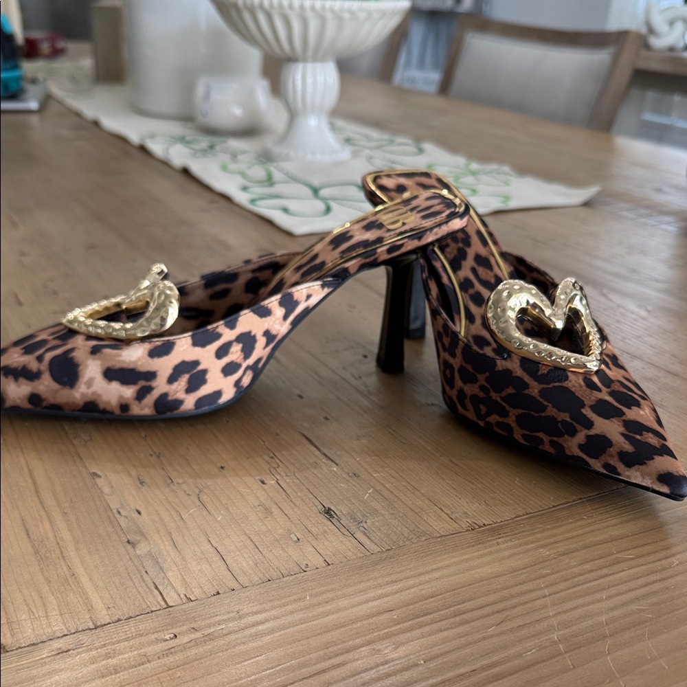 Gianni Bini Animal Print Heels with Heart Accent - Picture 2 of 6